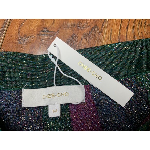 CHEE CHO Skirt Womens Medium Pleated Striped A- Line Midi Multicolor Glitter - Picture 3 of 6